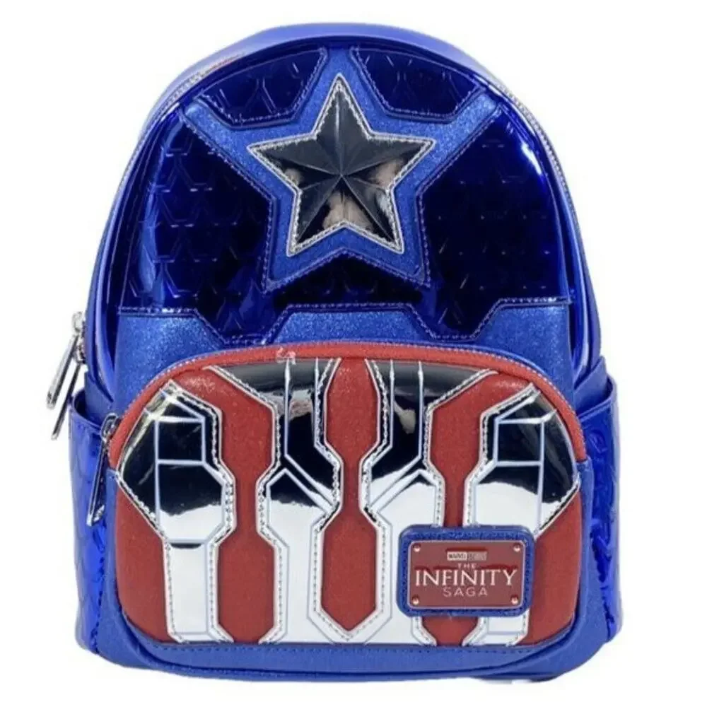Loungefly Marvel Captain America Metallic Cosplay Mini Backpack Glitter NWT Blue